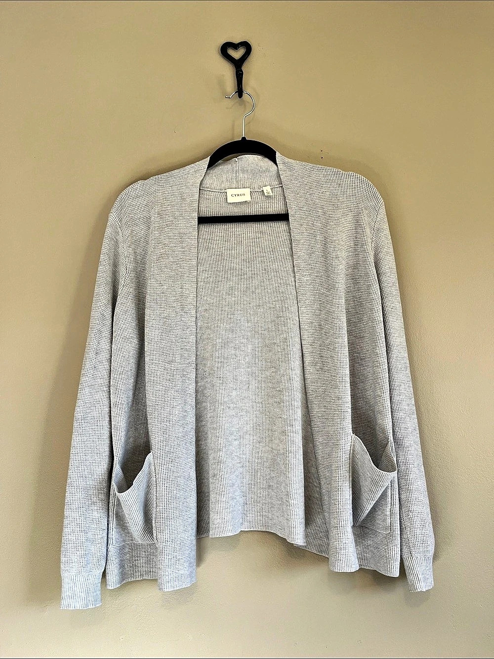 Waffle Stitch Open Cardigan Gray